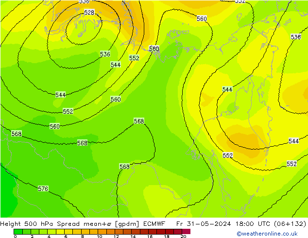 Height 500 hPa Spread ECMWF Pá 31.05.2024 18 UTC