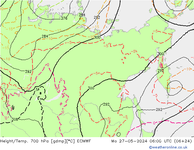 Height/Temp. 700 hPa ECMWF Po 27.05.2024 06 UTC