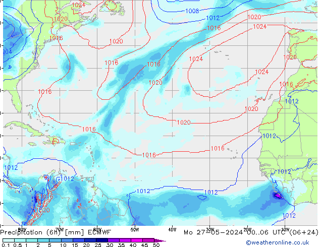 Precipitazione (6h) ECMWF lun 27.05.2024 06 UTC