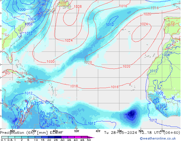 Precipitation (6h) ECMWF Tu 28.05.2024 18 UTC