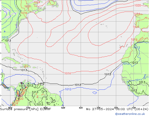 Pressione al suolo ECMWF lun 27.05.2024 06 UTC