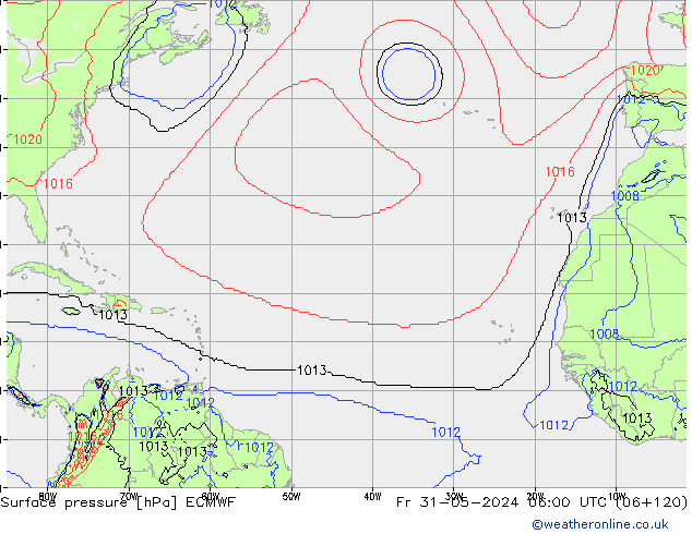 pressão do solo ECMWF Sex 31.05.2024 06 UTC