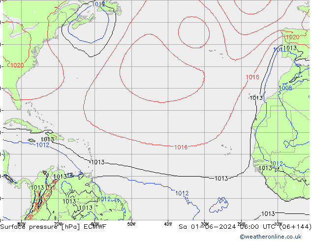 Pressione al suolo ECMWF sab 01.06.2024 06 UTC