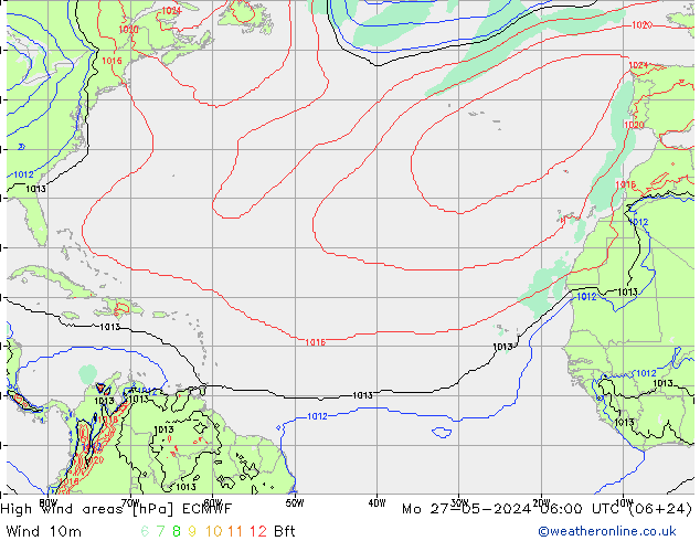 High wind areas ECMWF lun 27.05.2024 06 UTC