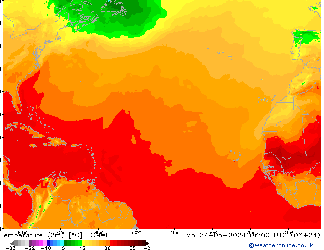 Temperatura (2m) ECMWF lun 27.05.2024 06 UTC