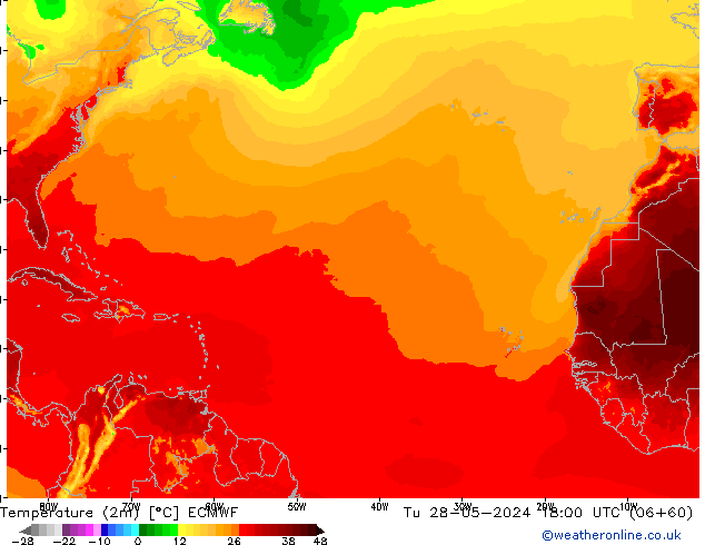 карта температуры ECMWF вт 28.05.2024 18 UTC