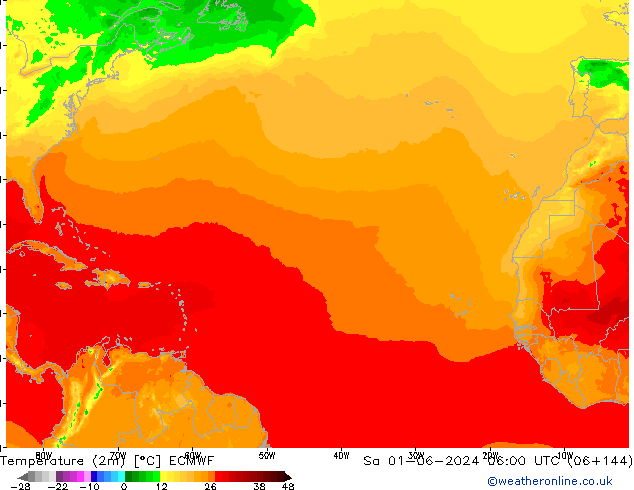 Temperatura (2m) ECMWF sab 01.06.2024 06 UTC