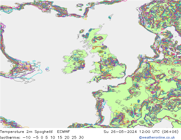 Temperature 2m Spaghetti ECMWF Su 26.05.2024 12 UTC