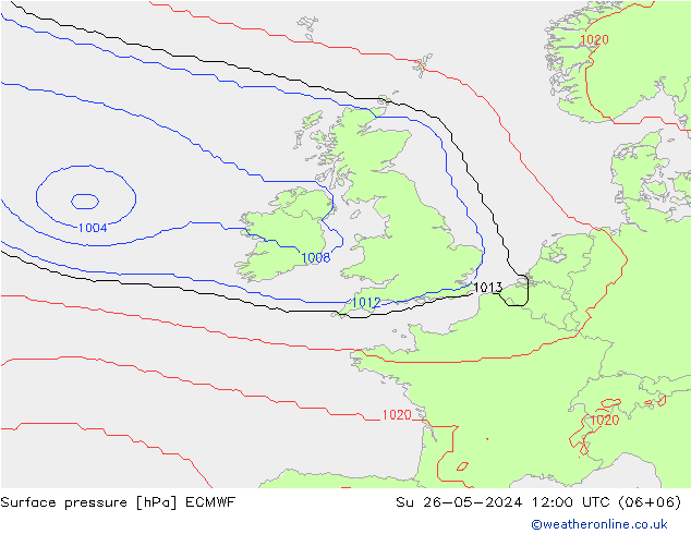 Pressione al suolo ECMWF dom 26.05.2024 12 UTC