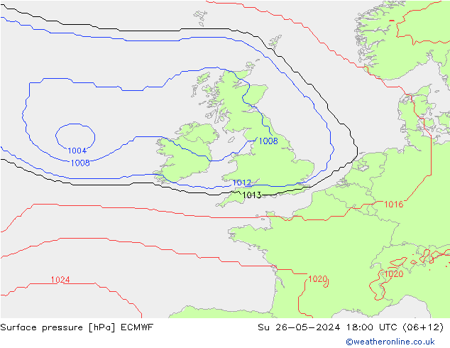 Pressione al suolo ECMWF dom 26.05.2024 18 UTC