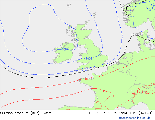 Pressione al suolo ECMWF mar 28.05.2024 18 UTC