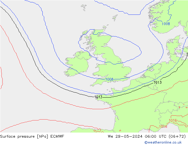 Surface pressure ECMWF We 29.05.2024 06 UTC