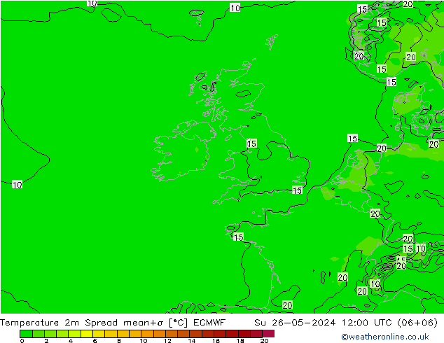 Sıcaklık Haritası 2m Spread ECMWF Paz 26.05.2024 12 UTC