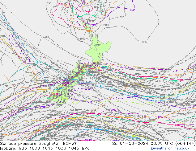 Surface pressure Spaghetti ECMWF Sa 01.06.2024 06 UTC