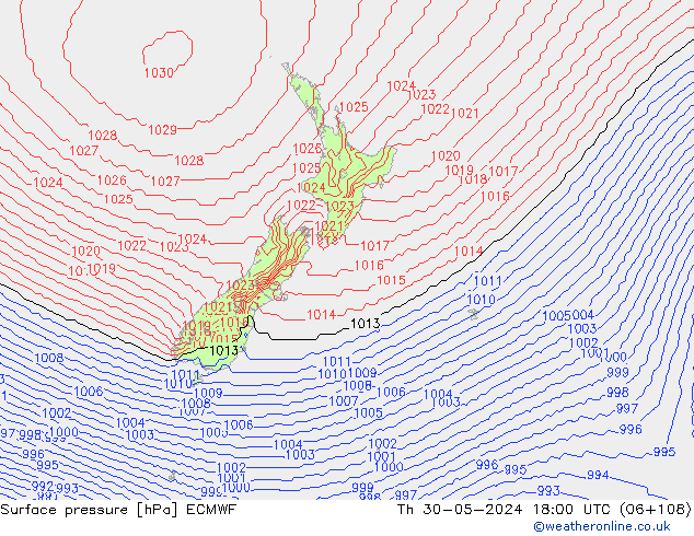 Surface pressure ECMWF Th 30.05.2024 18 UTC