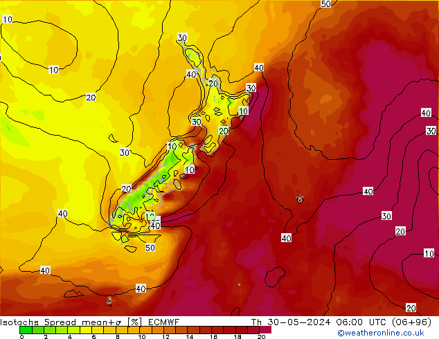 Isotachs Spread ECMWF Čt 30.05.2024 06 UTC