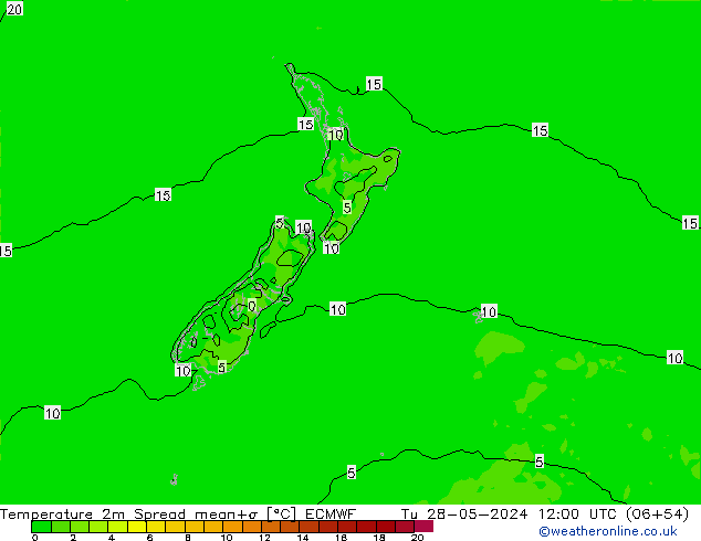 Temperature 2m Spread ECMWF Tu 28.05.2024 12 UTC