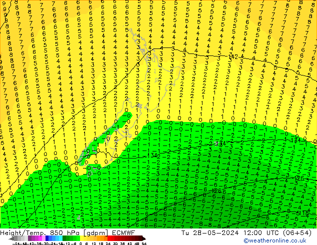 Height/Temp. 850 hPa ECMWF Tu 28.05.2024 12 UTC