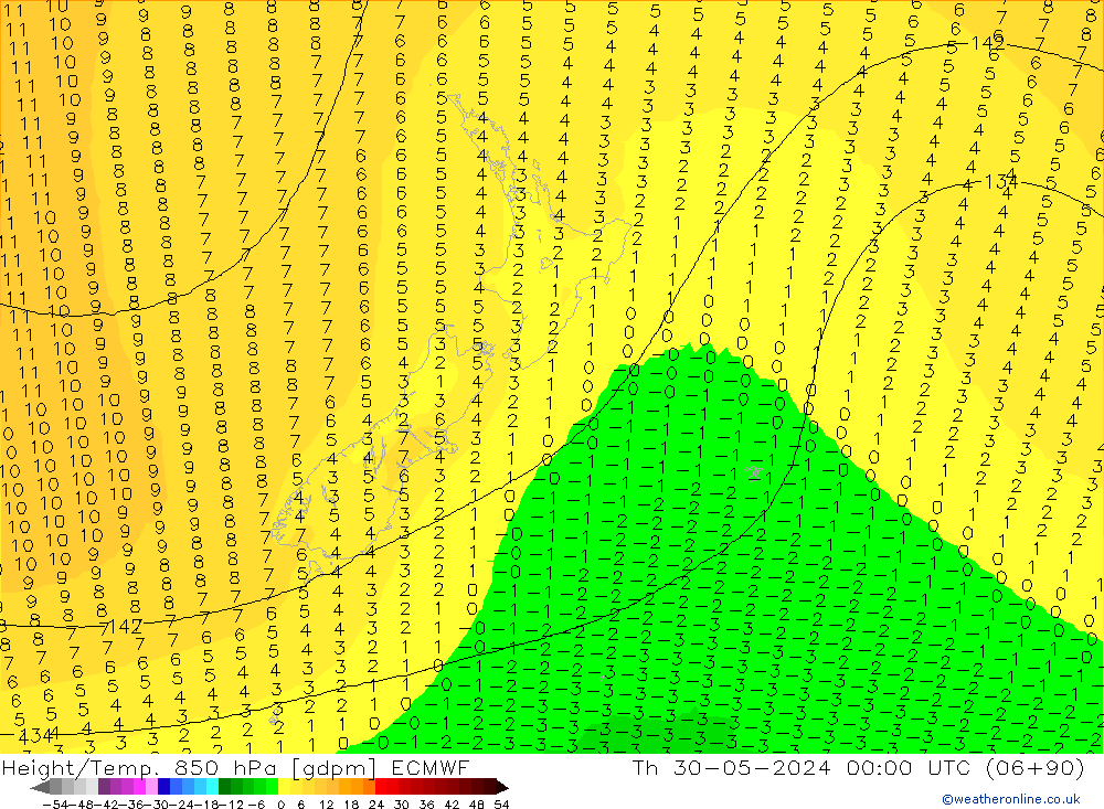 Hoogte/Temp. 850 hPa ECMWF do 30.05.2024 00 UTC