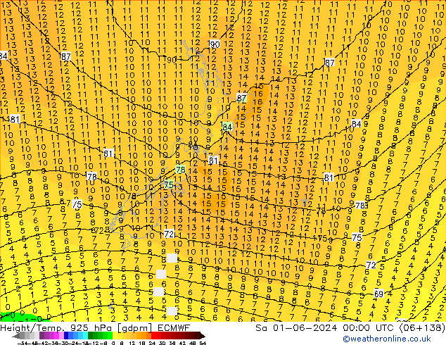 Height/Temp. 925 hPa ECMWF sab 01.06.2024 00 UTC