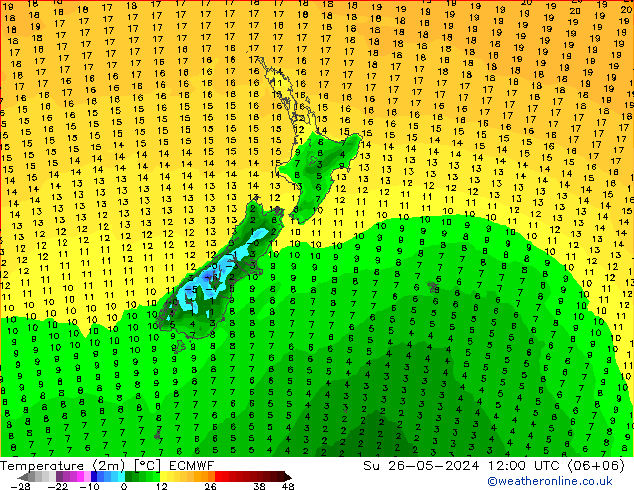 Temperaturkarte (2m) ECMWF So 26.05.2024 12 UTC