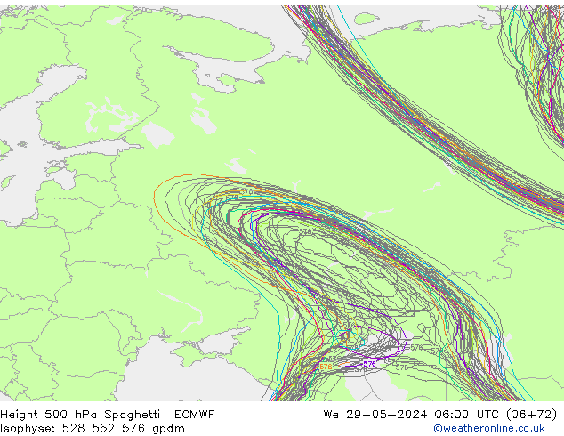 Height 500 hPa Spaghetti ECMWF We 29.05.2024 06 UTC