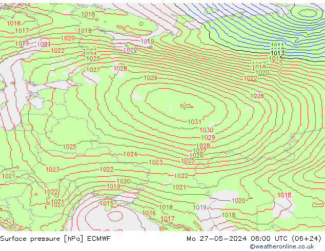 Surface pressure ECMWF Mo 27.05.2024 06 UTC