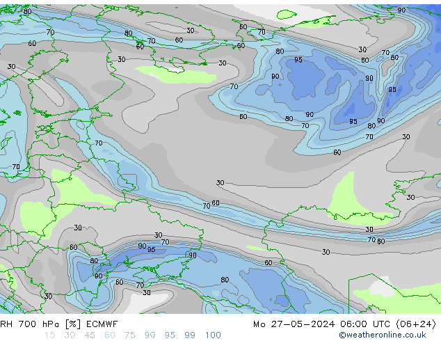 RH 700 hPa ECMWF Po 27.05.2024 06 UTC