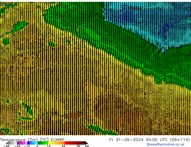 Sıcaklık Haritası (2m) ECMWF Cu 31.05.2024 00 UTC