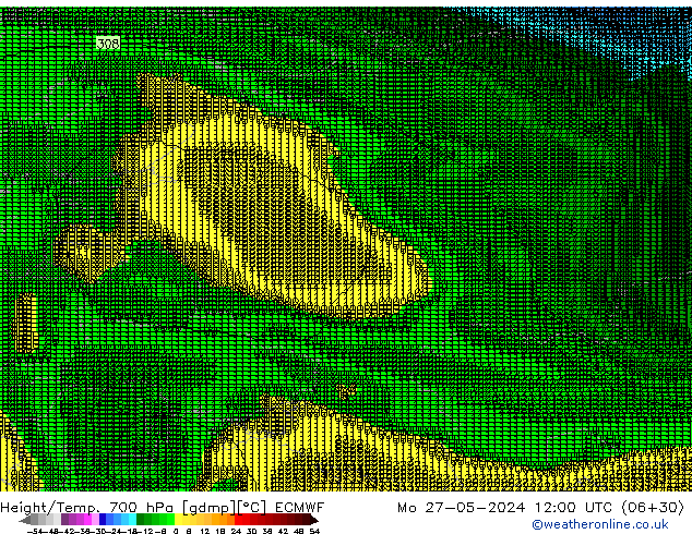 Height/Temp. 700 hPa ECMWF Mo 27.05.2024 12 UTC