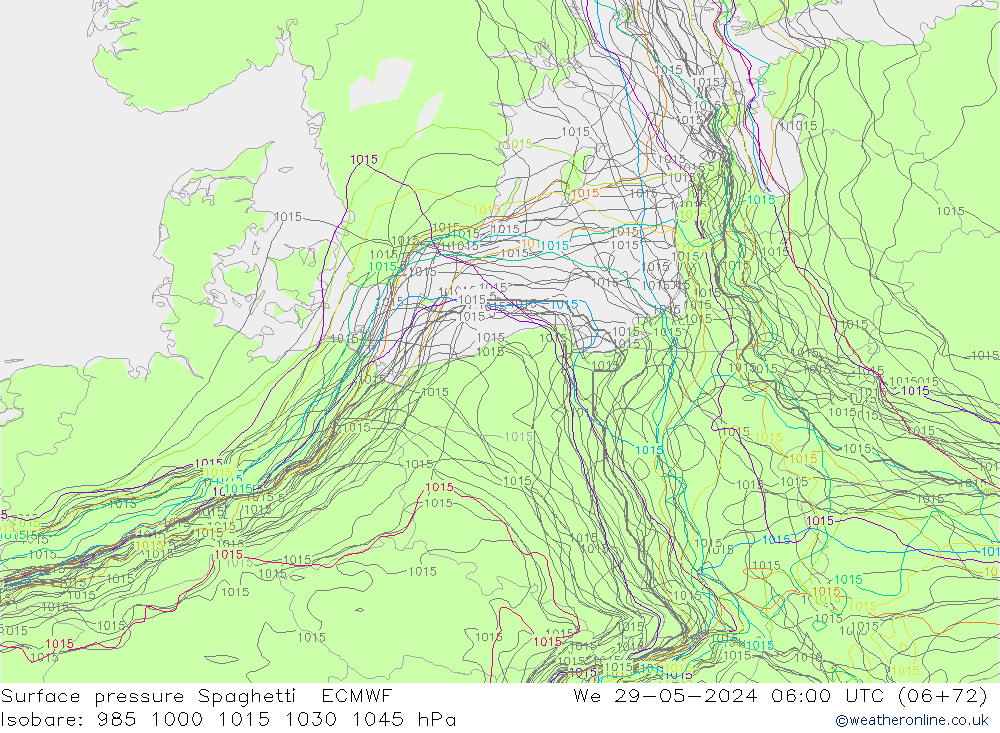 Atmosférický tlak Spaghetti ECMWF St 29.05.2024 06 UTC