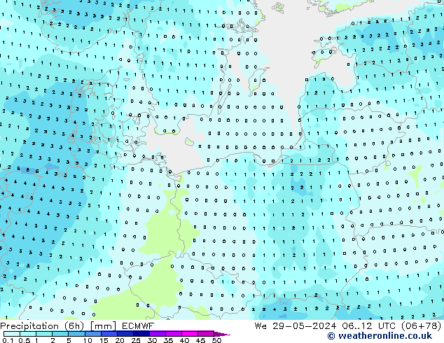 Precipitation (6h) ECMWF St 29.05.2024 12 UTC