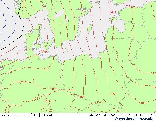 Atmosférický tlak ECMWF Po 27.05.2024 06 UTC