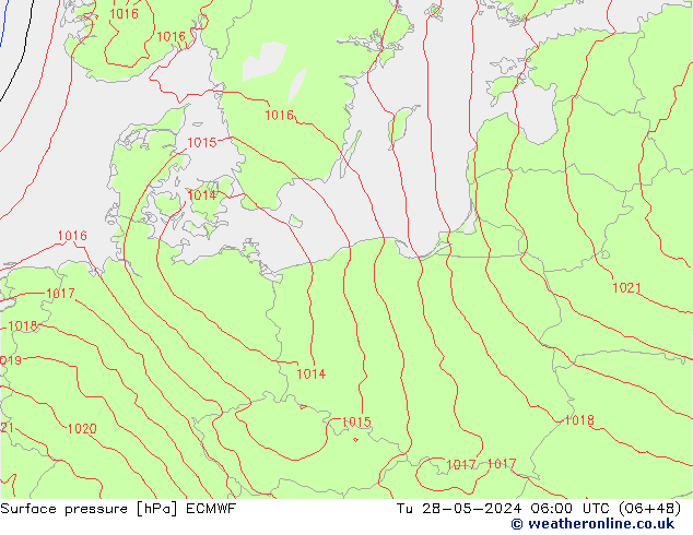 Atmosférický tlak ECMWF Út 28.05.2024 06 UTC