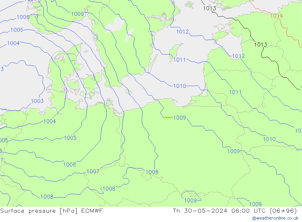 Atmosférický tlak ECMWF Čt 30.05.2024 06 UTC