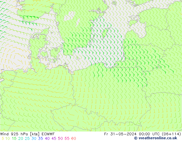 Wind 925 hPa ECMWF Pá 31.05.2024 00 UTC