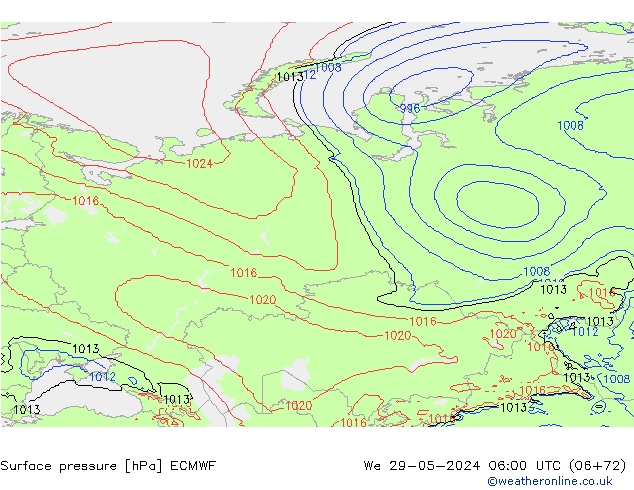 Atmosférický tlak ECMWF St 29.05.2024 06 UTC