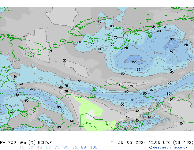 RV 700 hPa ECMWF do 30.05.2024 12 UTC