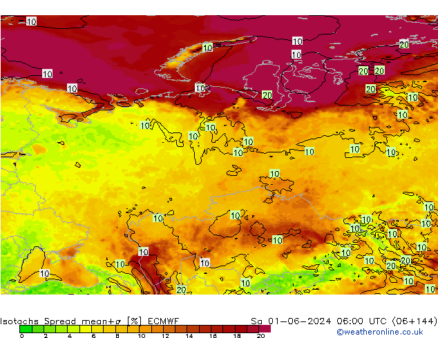 Isotachen Spread ECMWF Sa 01.06.2024 06 UTC