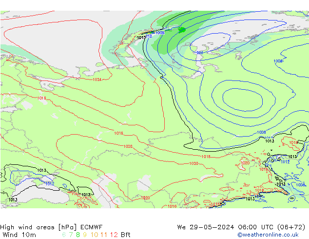 High wind areas ECMWF We 29.05.2024 06 UTC