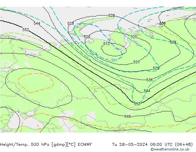 Height/Temp. 500 hPa ECMWF Tu 28.05.2024 06 UTC