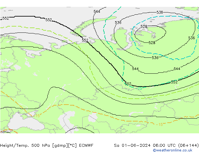 Height/Temp. 500 гПа ECMWF сб 01.06.2024 06 UTC