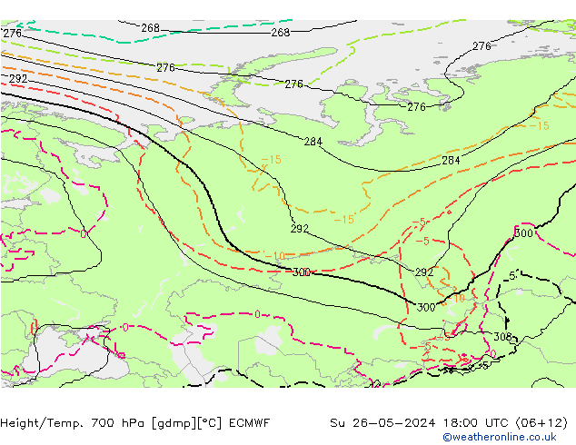 Height/Temp. 700 hPa ECMWF dom 26.05.2024 18 UTC