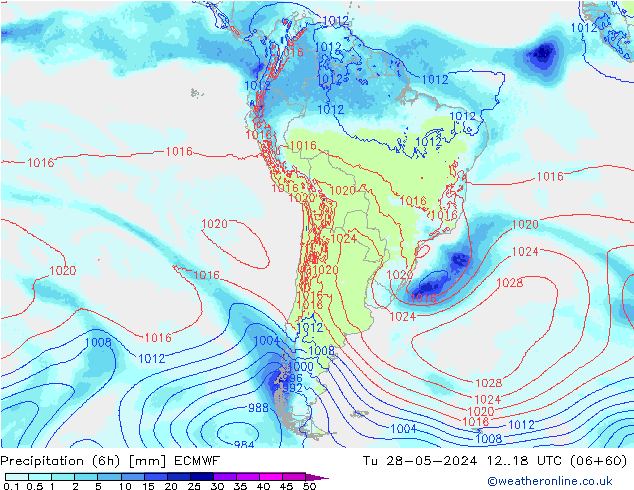 Precipitation (6h) ECMWF Tu 28.05.2024 18 UTC