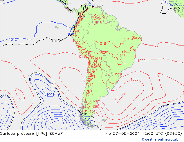 Pressione al suolo ECMWF lun 27.05.2024 12 UTC