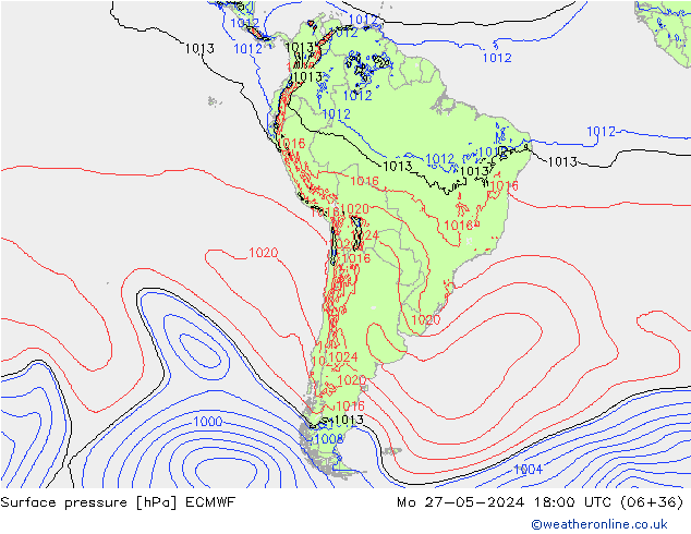 Surface pressure ECMWF Mo 27.05.2024 18 UTC