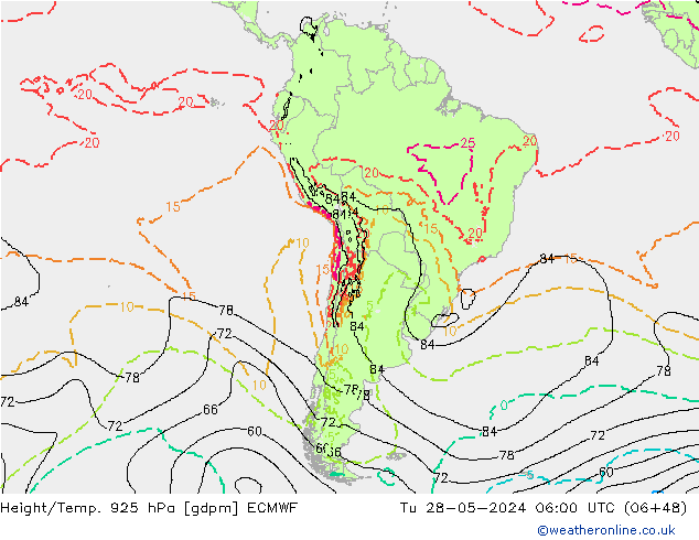 Hoogte/Temp. 925 hPa ECMWF di 28.05.2024 06 UTC