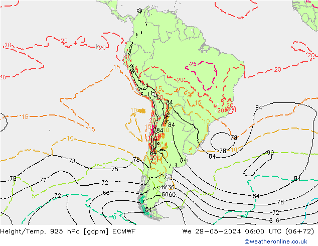 Géop./Temp. 925 hPa ECMWF mer 29.05.2024 06 UTC