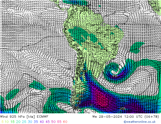 wiatr 925 hPa ECMWF śro. 29.05.2024 12 UTC