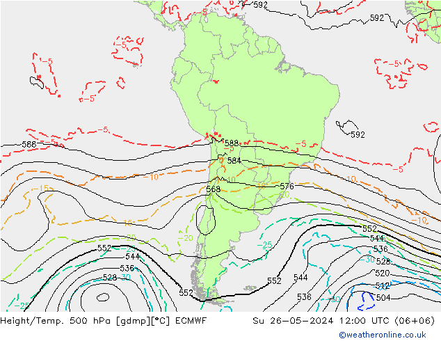 Height/Temp. 500 hPa ECMWF dom 26.05.2024 12 UTC